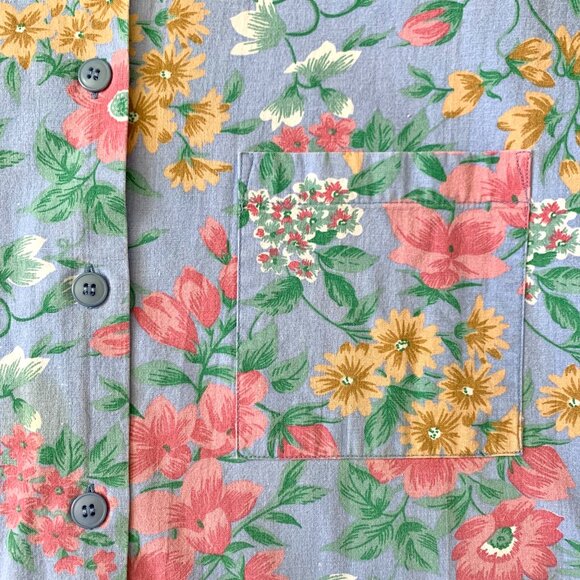 Vintage Cabin Creek Floral Collar Button Up Short Sleeve Shirt Prep Coastal Boho - Picture 7 of 15